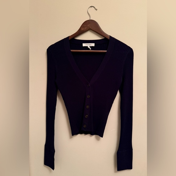 Frame Denim Navy Ribbed Cardigan - Picture 2 of 7